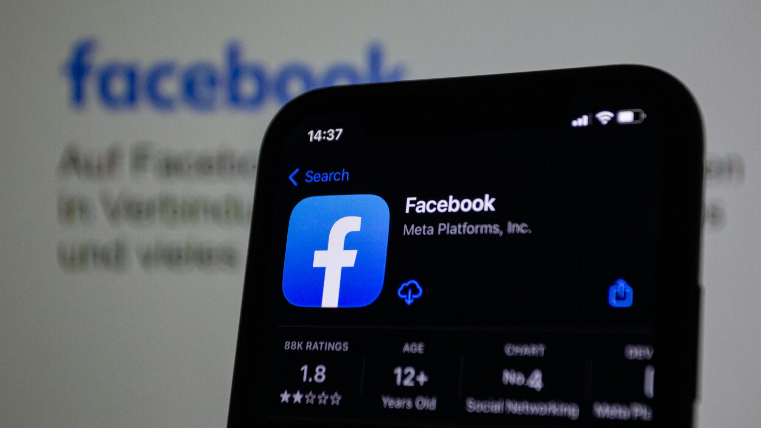 Close-up view of Facebook app on a modern smartphone, emphasizing technology.